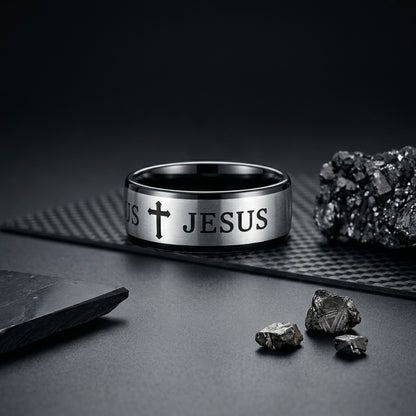 Christian Bible Cross Tungsten Ring