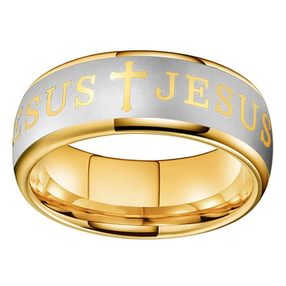 Christian Bible Cross Tungsten Ring - Jesus Prayer Band 