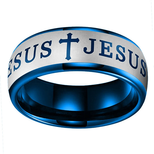 Christian Bible Cross Tungsten Ring - Jesus Prayer Band 
