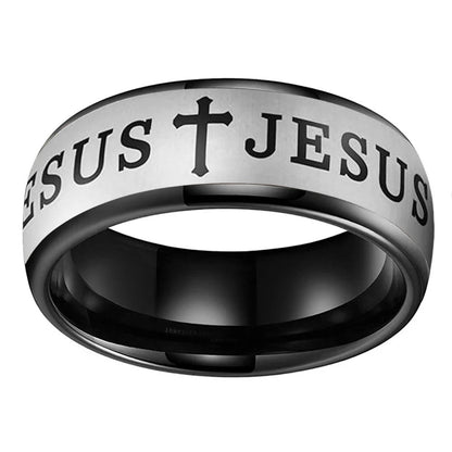 Christian Bible Cross Tungsten Ring - Jesus Prayer Band 