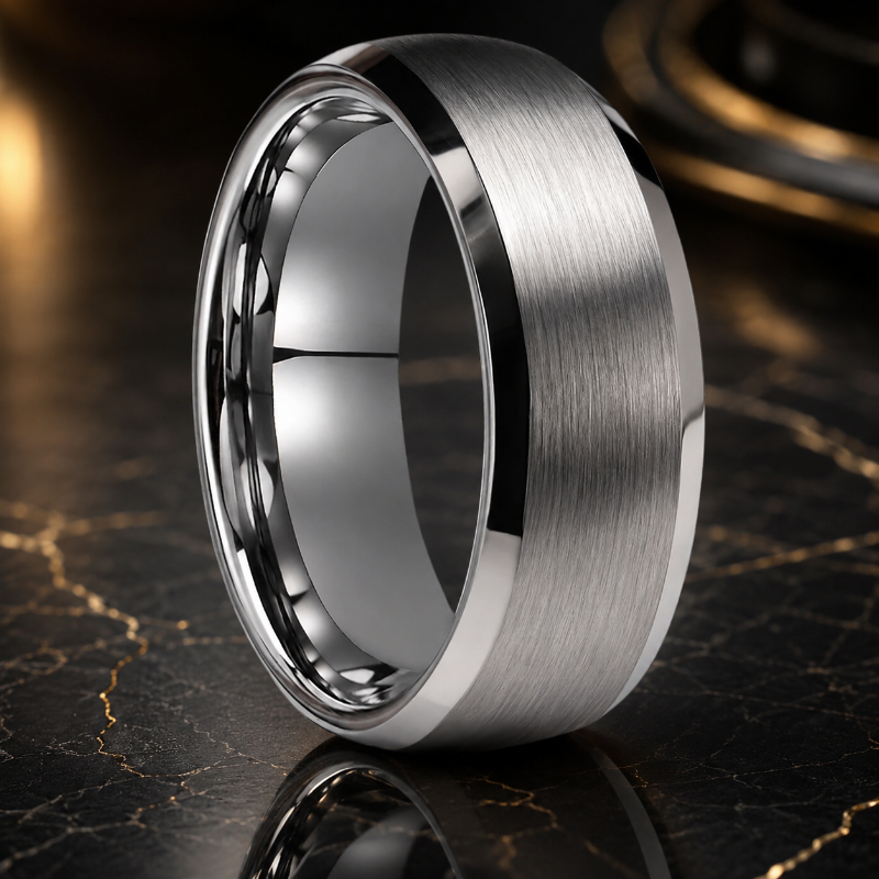 Classic Silver Polished Tungsten Ring