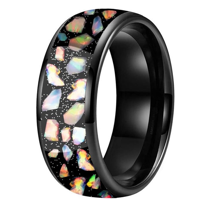 Colored Opal Tungsten Wedding Ring