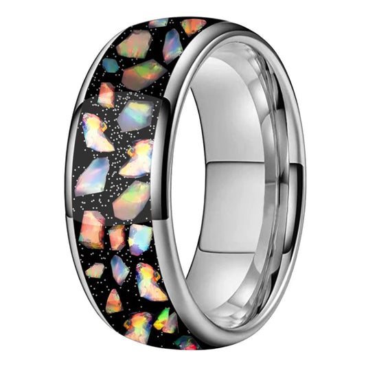 Colored Opal Tungsten Wedding Ring