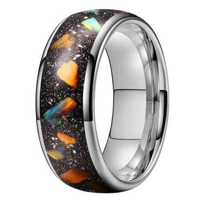 Colorful Galaxy Opal Tungsten Wedding Band