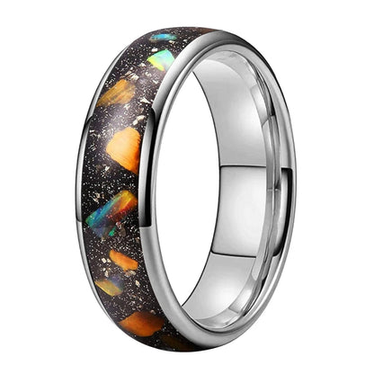 Colorful Galaxy Opal Tungsten Wedding Band