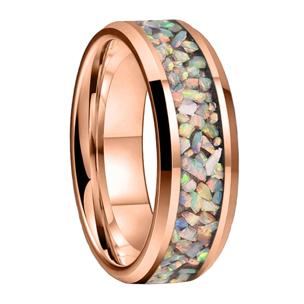 Colorful Opal Inlay Tungsten Wedding Ring