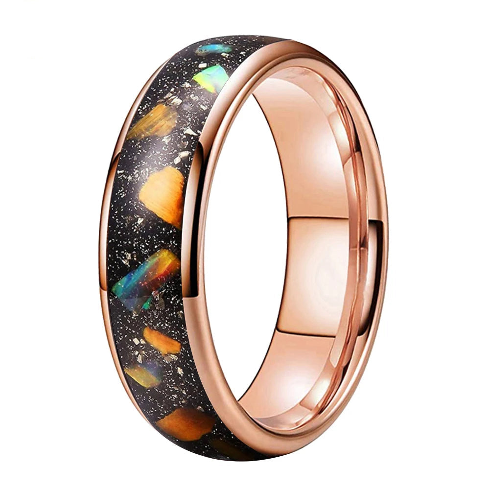 Colorful Galaxy Opal Tungsten Wedding Band