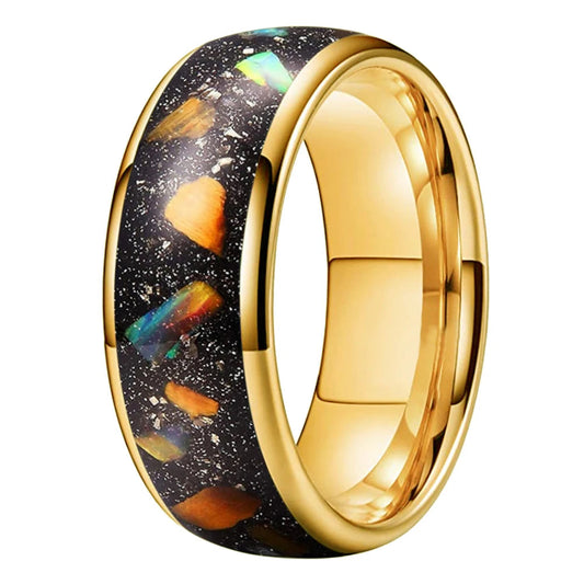 Colorful Galaxy Opal Tungsten Wedding Band