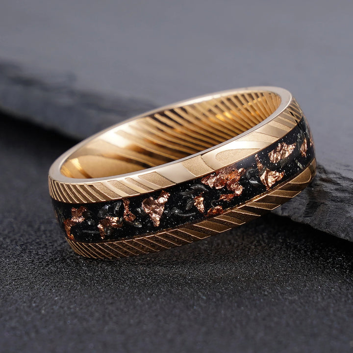Damascus Hammered Stainless Steel Ring