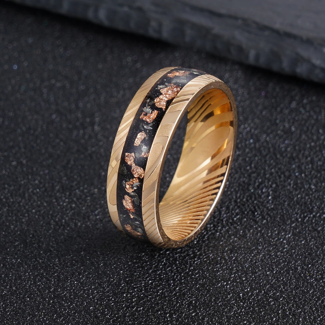 Damascus Hammered Stainless Steel Ring