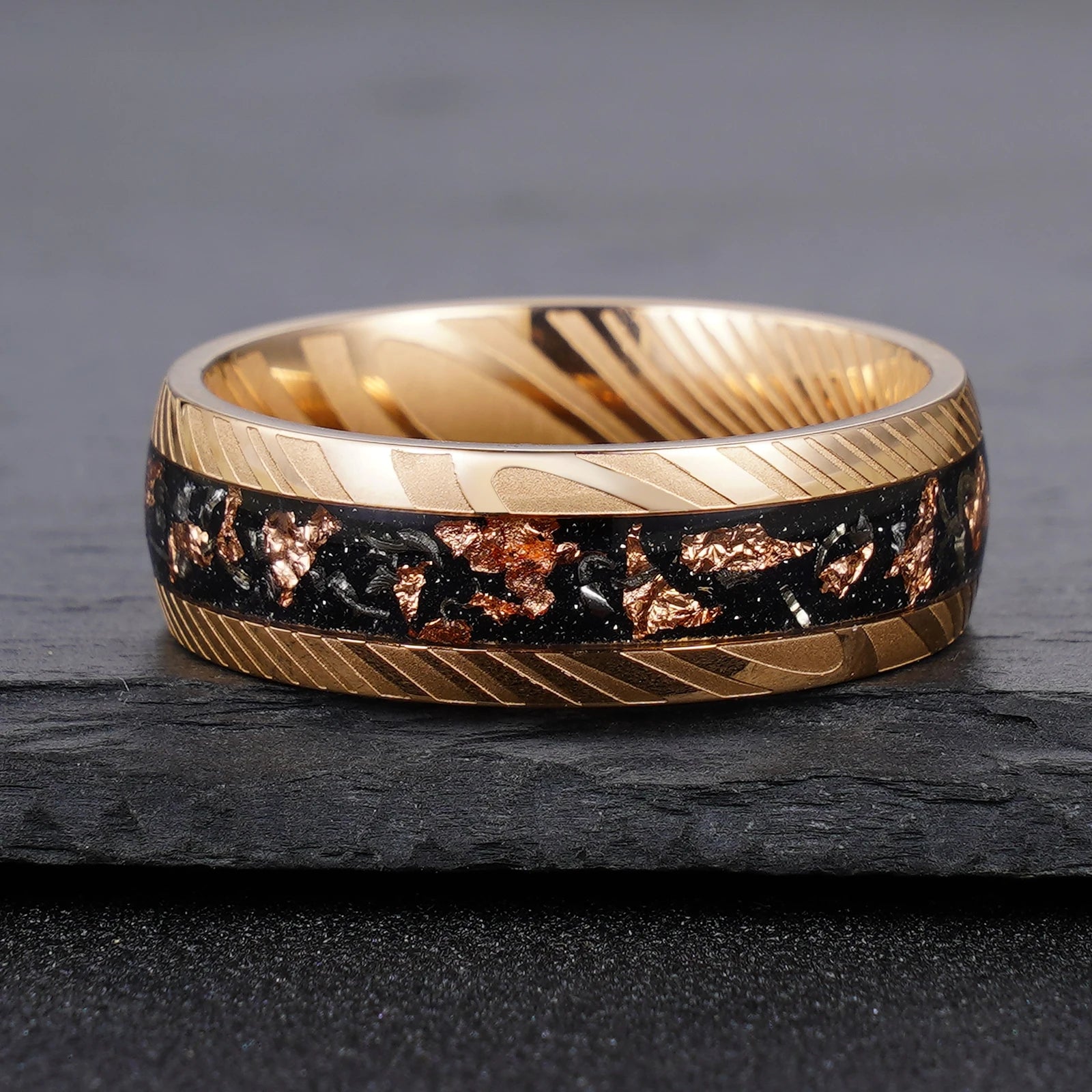 Damascus Hammered Stainless Steel Ring