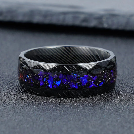 Damascus steel engagement band