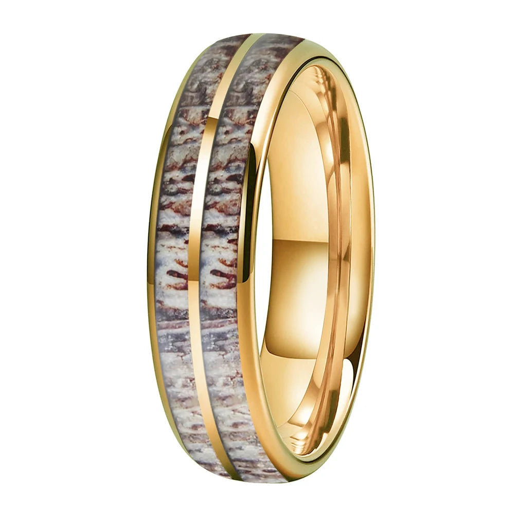 Deer Antler Inlay Tungsten Wedding Band