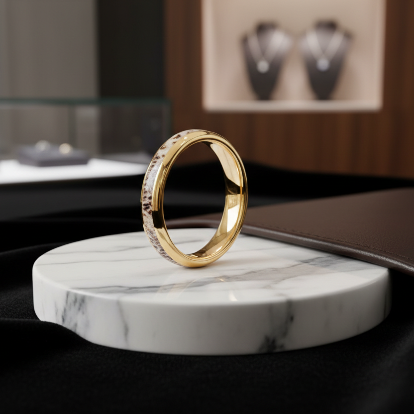 Deer Antler Inlay Polished Tungsten Wedding Band 4mm