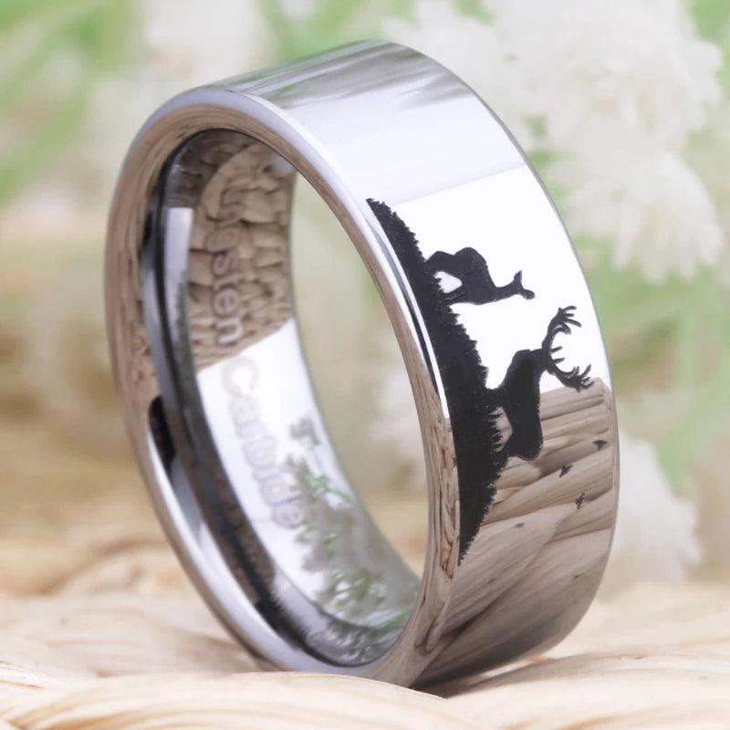 Deer Design Silver Tungsten Carbide ring