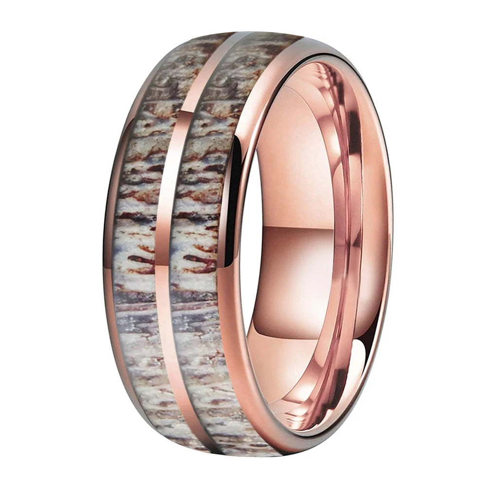 Deer Antler Inlay Tungsten Wedding Band