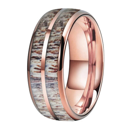 Deer Antler Inlay Tungsten Wedding Band