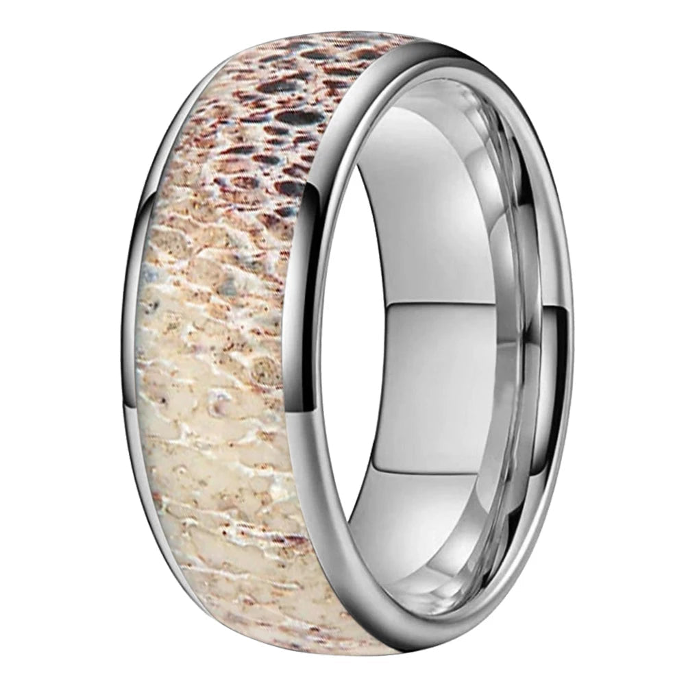 Deer Antler Inlay Polished Tungsten Wedding Band