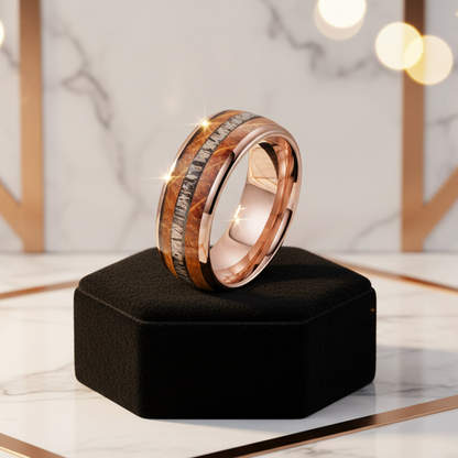 Deer Antler Oak Signature Tungsten Ring