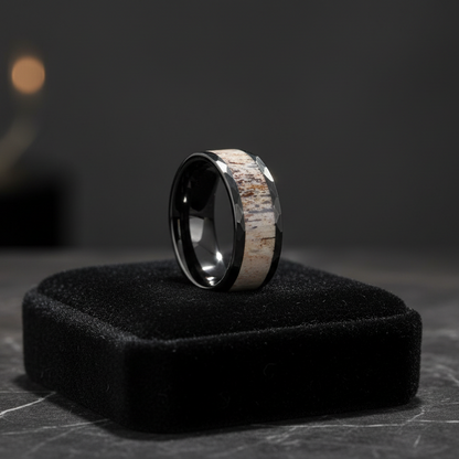 8mm_Deer_Antler_Tungsten_Ring_Hammered_Wedding_Band