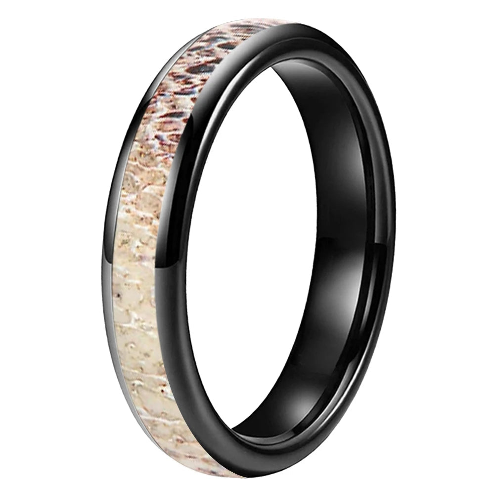 Deer Antler Inlay Polished Tungsten Wedding Band 4mm