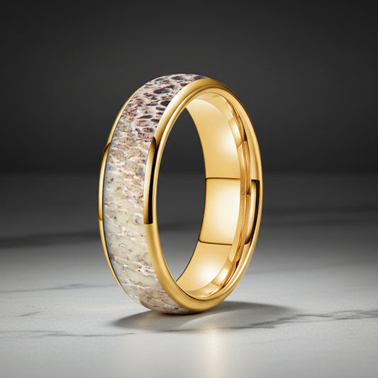 Deer Antler Inlay Polished Tungsten Wedding Band