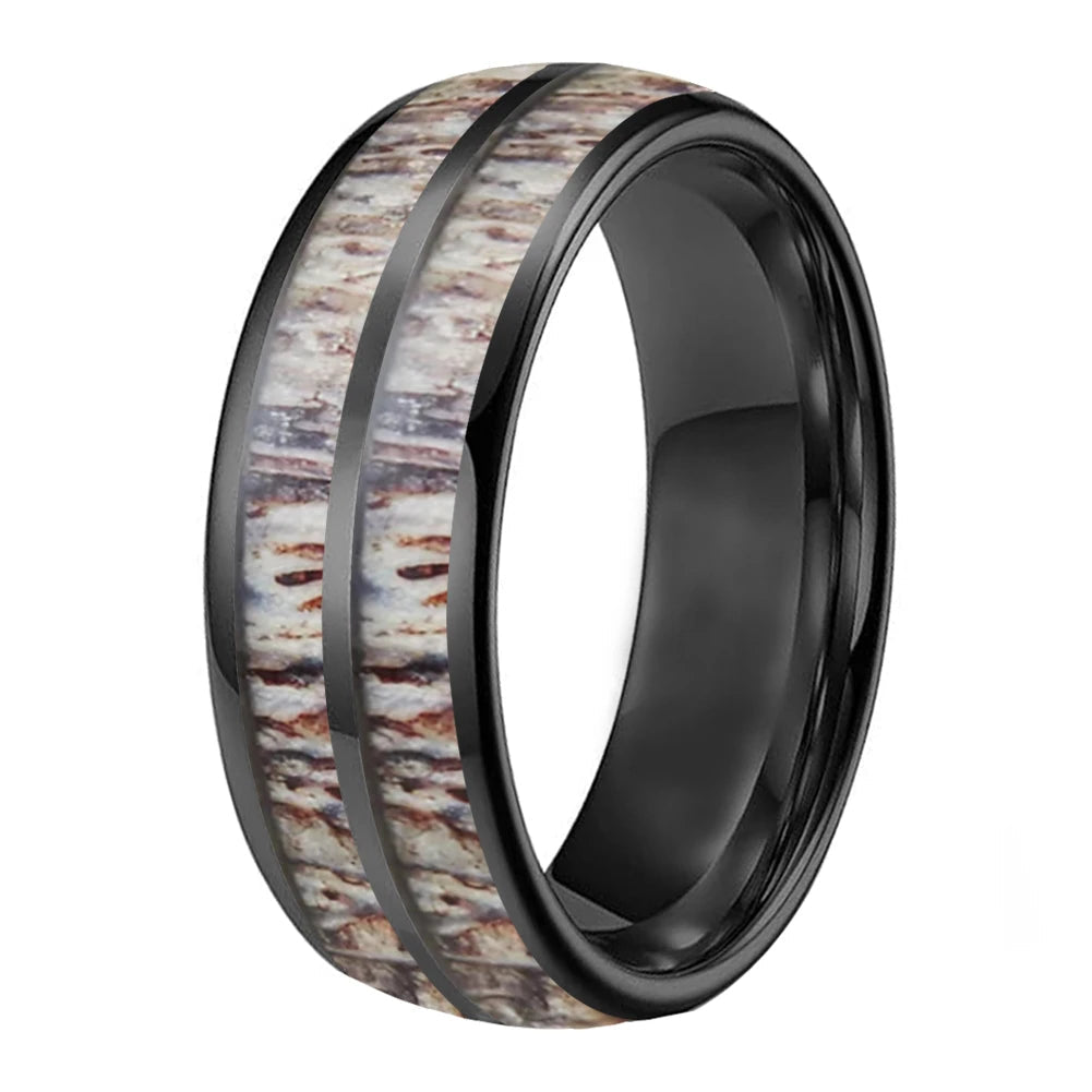 Deer Antler Inlay Tungsten Wedding Band