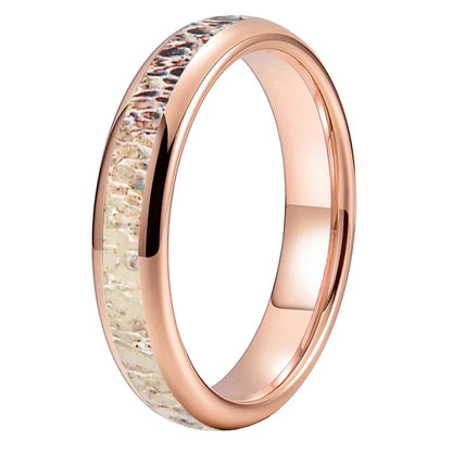 Deer Antler Inlay Polished Tungsten Wedding Band 4mm