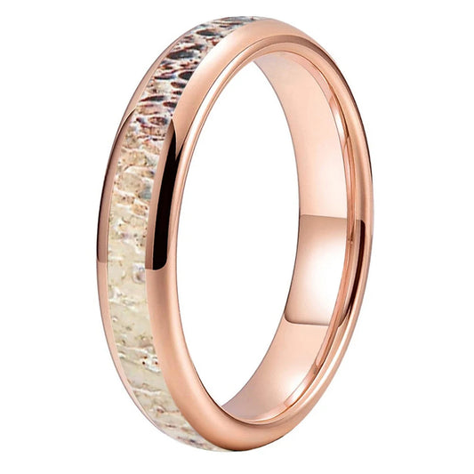 Deer Antler Inlay Polished Tungsten Wedding Band 4mm
