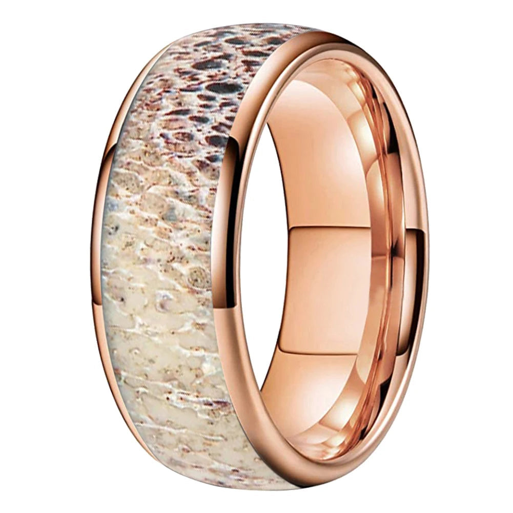 Deer Antler Inlay Polished Tungsten Wedding Band