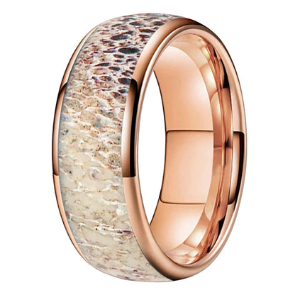 Deer Antler Inlay Polished Tungsten Wedding Band