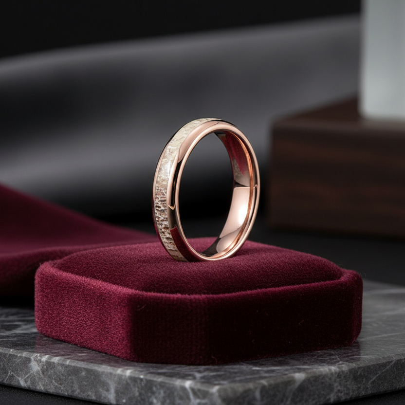 Deer Antler Inlay Polished Tungsten Wedding Band 4mm