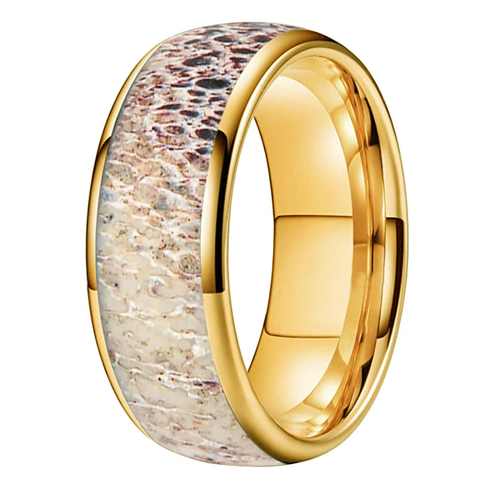Deer Antler Inlay Polished Tungsten Wedding Band