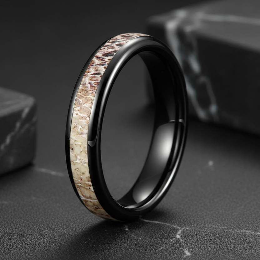 Deer_Antler_Inlay_Polished_Tungsten_Wedding_Band_4mm.
