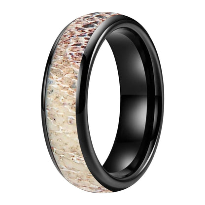 Deer Antler Inlay Polished Tungsten Wedding Band