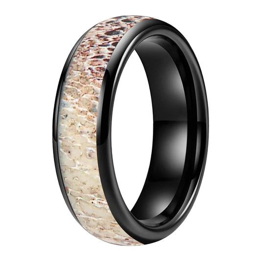 Deer Antler Inlay Polished Tungsten Wedding Band