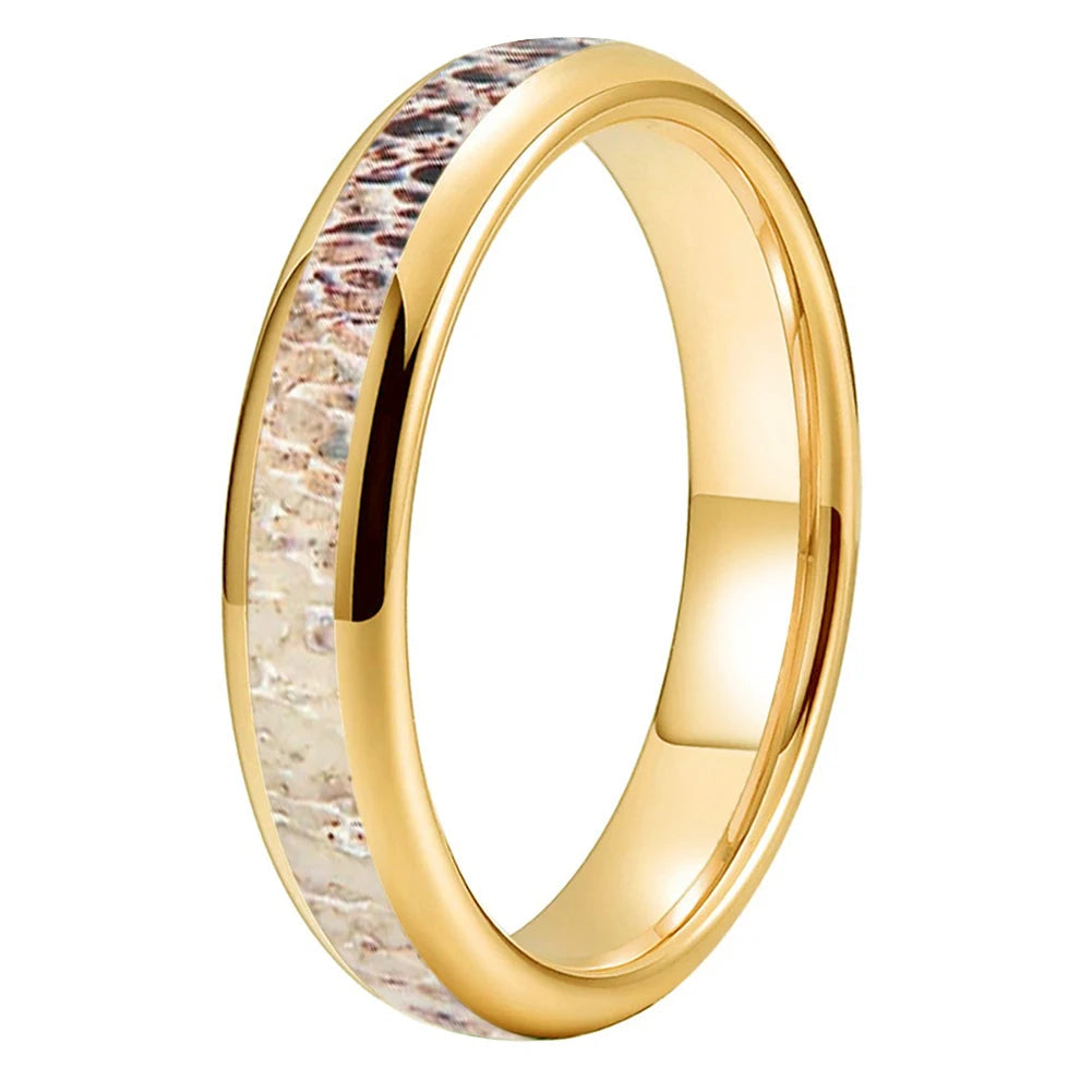 Deer Antler Inlay Polished Tungsten Wedding Band 4mm