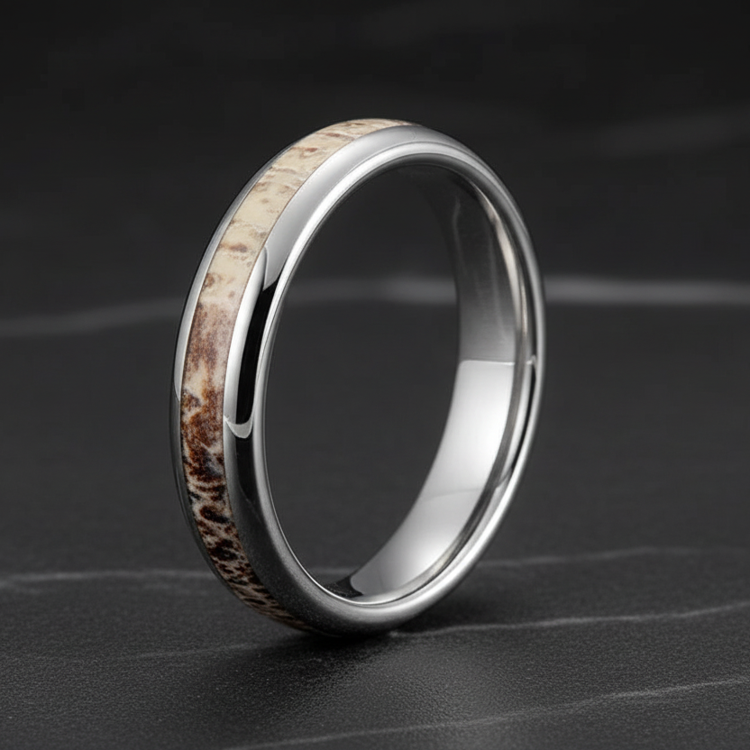 Deer_Antler_Inlay_Polished_Tungsten_Wedding_Band_