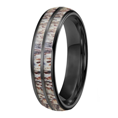Deer Antler Inlay Tungsten Wedding Band