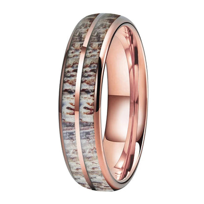 Deer Antler Inlay Tungsten Wedding Band