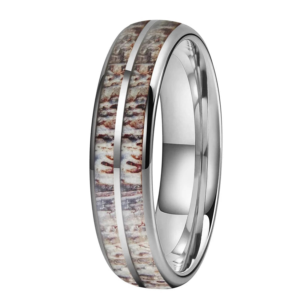 Deer Antler Inlay Tungsten Wedding Band