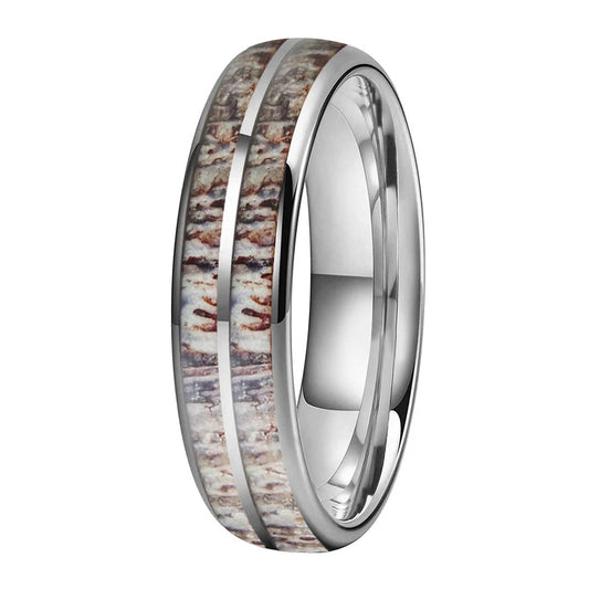 Deer Antler Inlay Tungsten Wedding Band