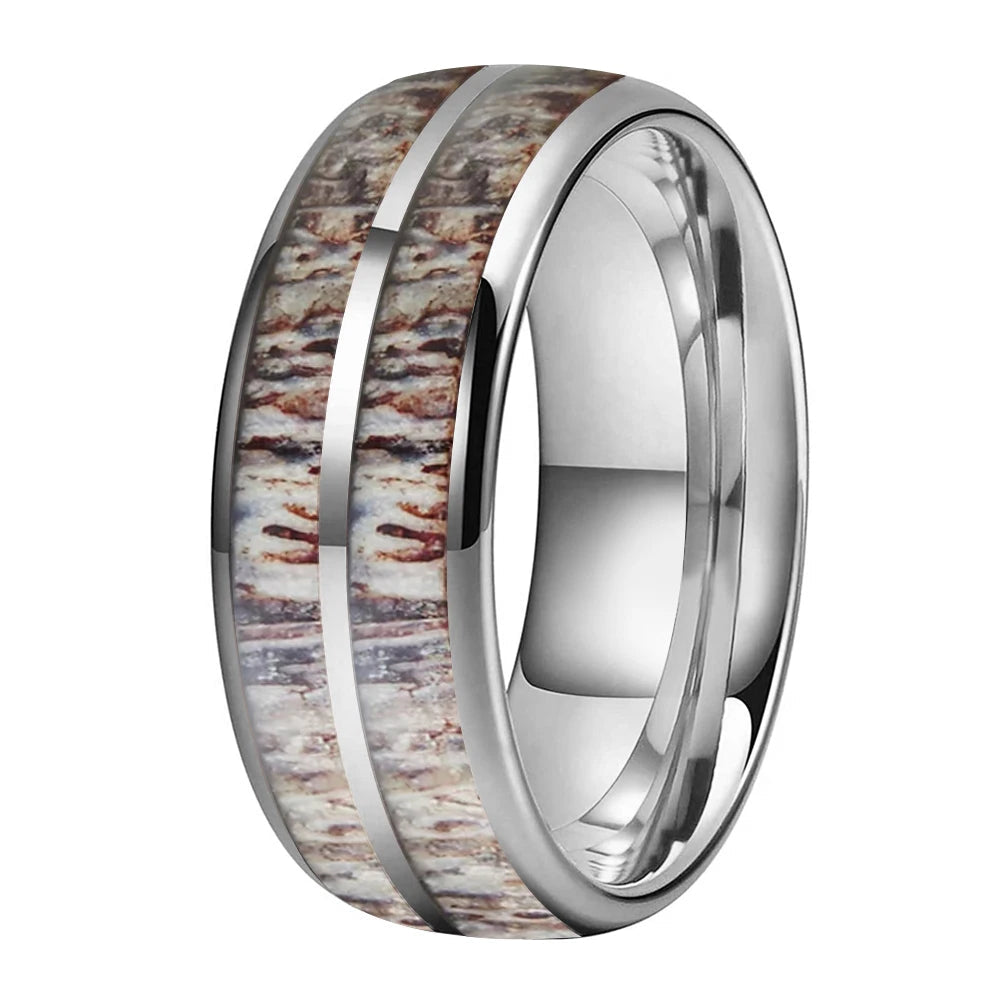 Deer Antler Inlay Tungsten Wedding Band