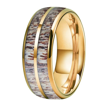 Deer Antler Inlay Tungsten Wedding Band