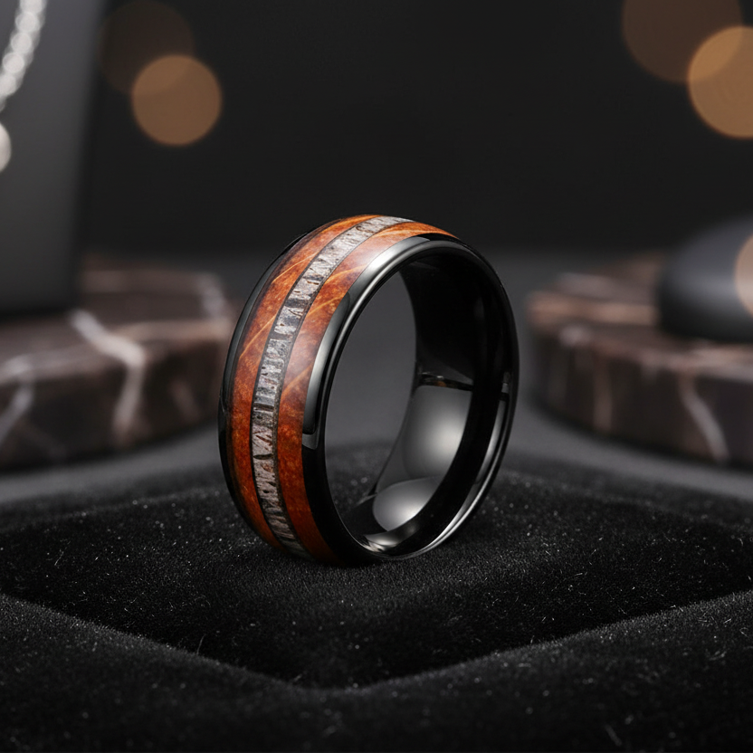 Deer Antler Oak Signature Tungsten Ring