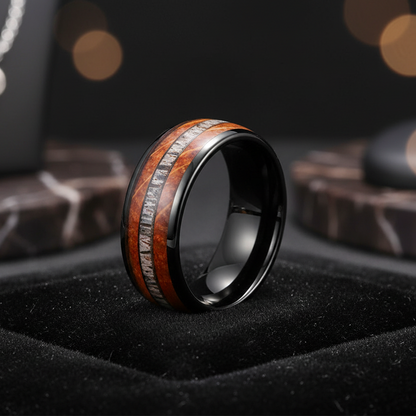 Deer Antler Oak Signature Tungsten Ring