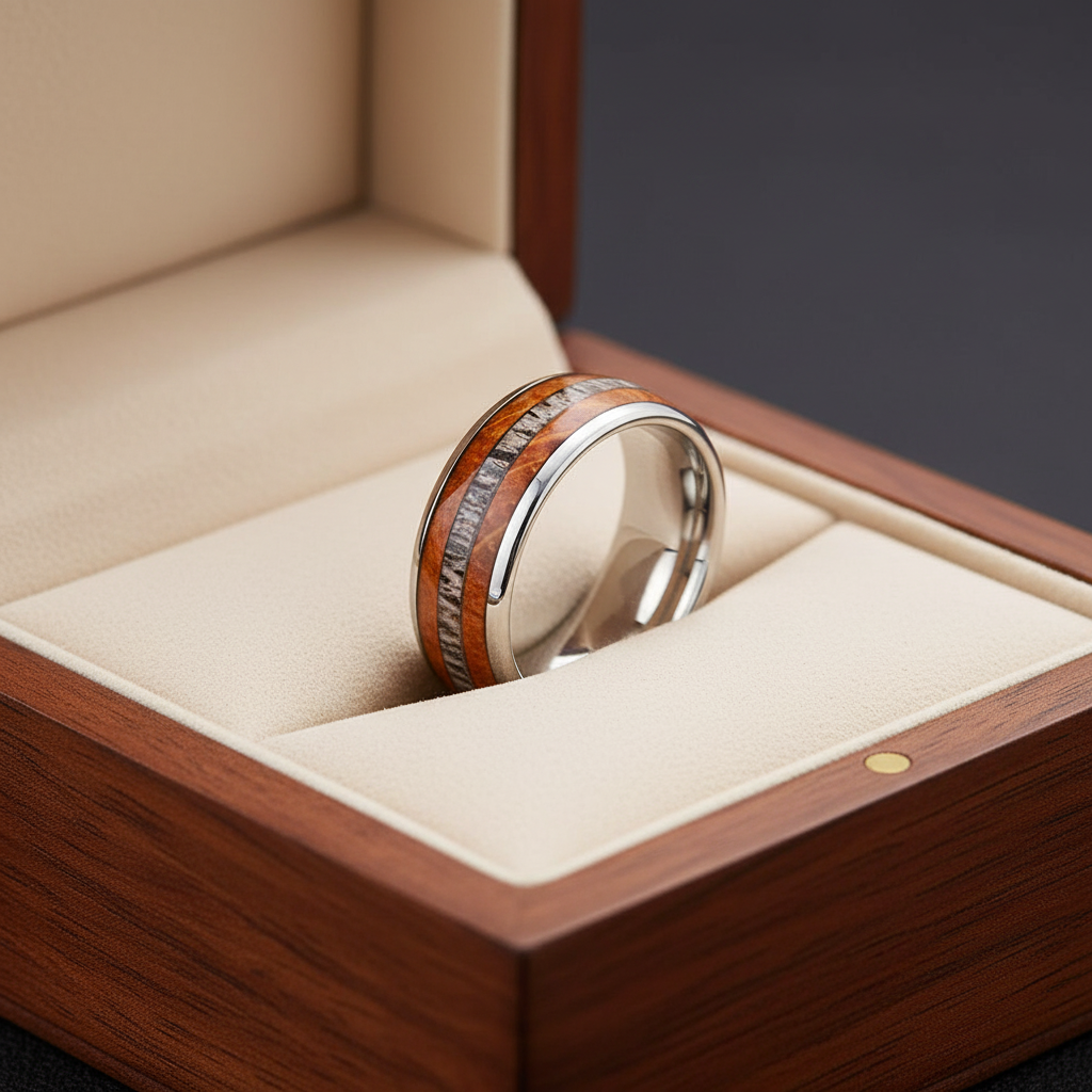 Deer Antler Oak Signature Tungsten Ring