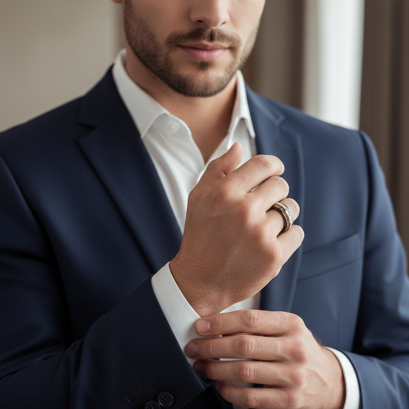 Deer Antler & Whiskey Wood Tungsten Wedding Band