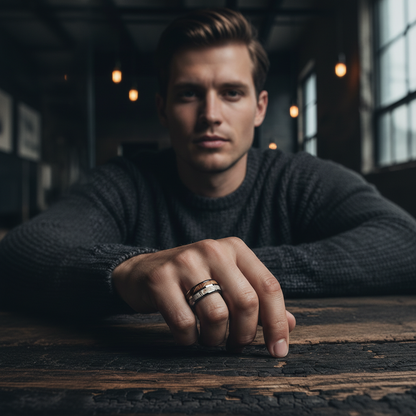 Deer Antler & Whiskey Wood Tungsten Wedding Band