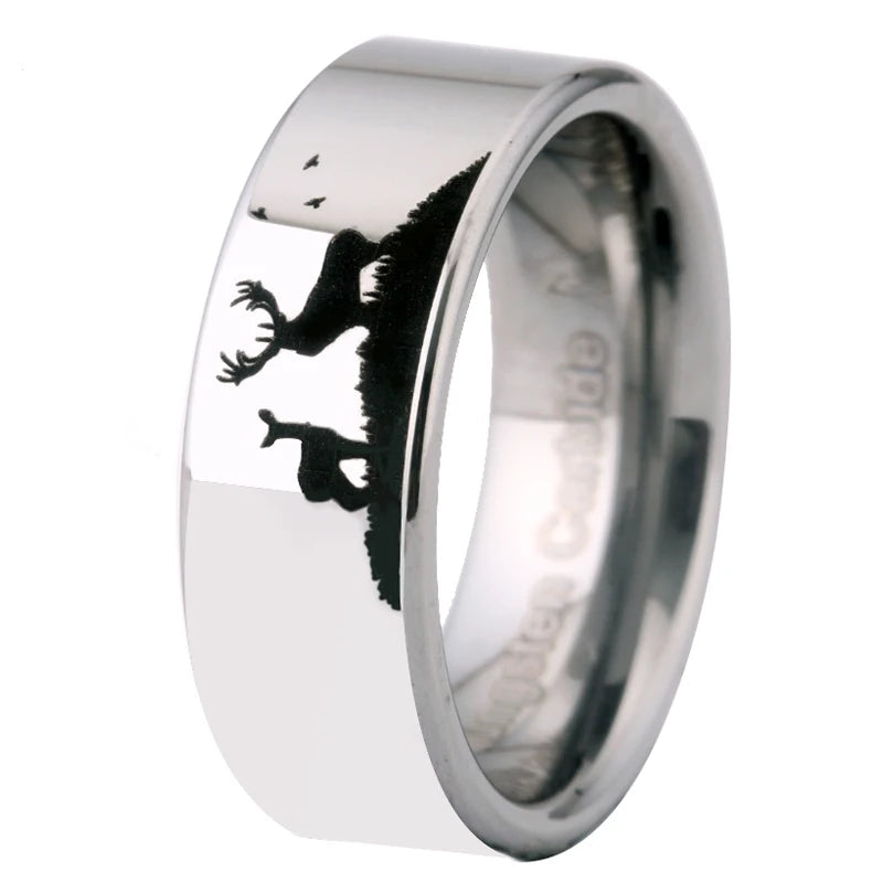 Deer Design Silver Tungsten Carbide ring